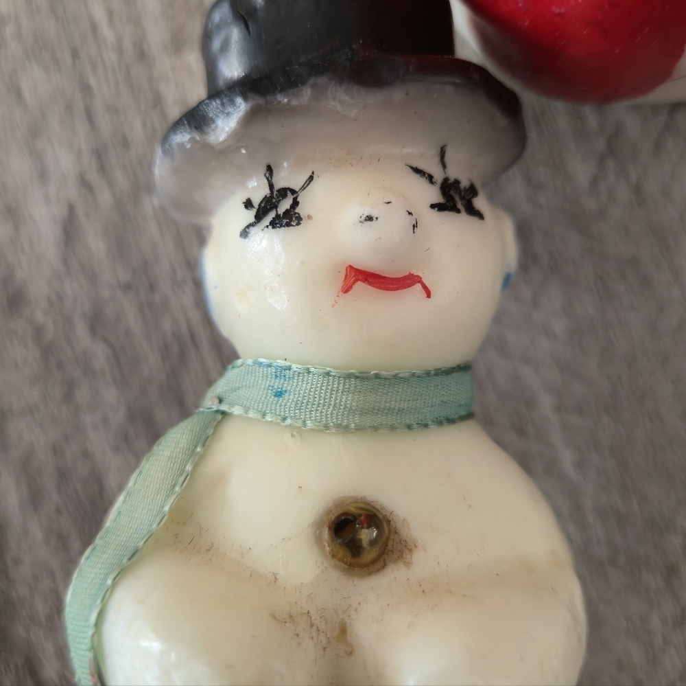 Vintage Christmas Candle Set Snowman Pair Holiday Decor Wax Figures - Picture 3 of 15